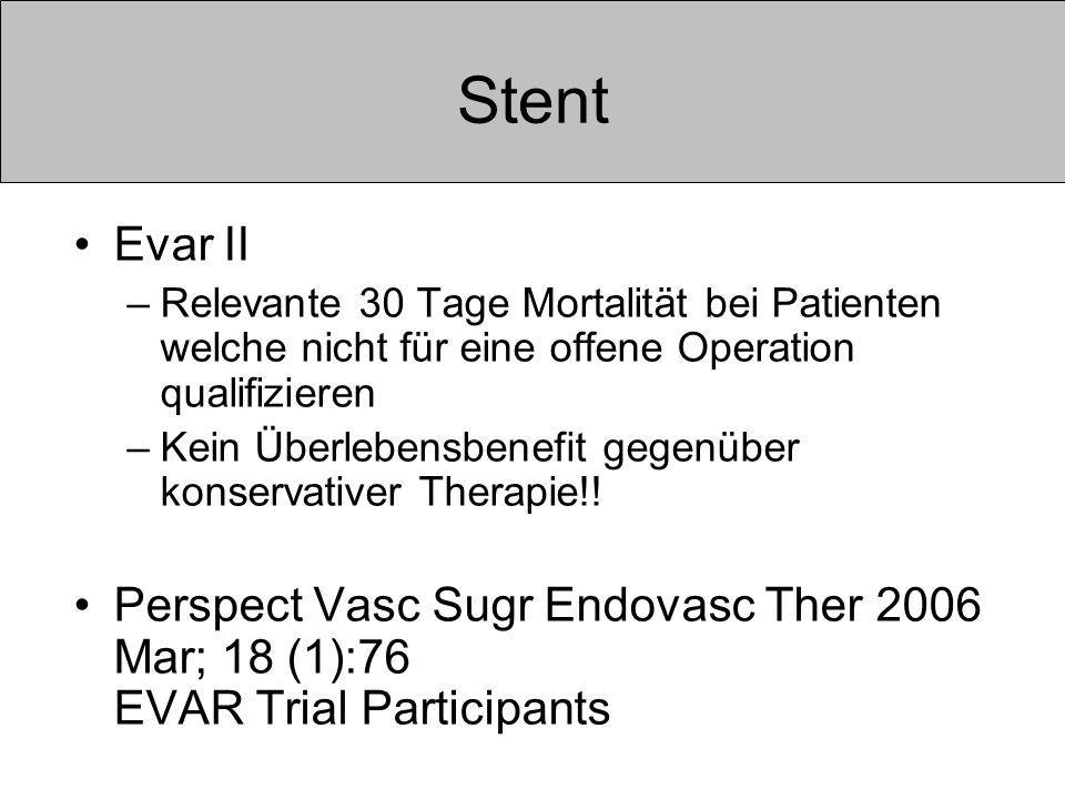 Stent Evar II. Relevante 30 Tage Mortalität bei Patienten welche nicht für eine offene Operation qualifizieren.