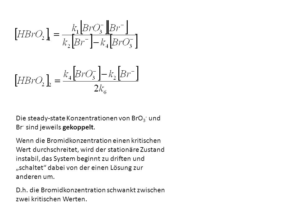 Die steady-state Konzentrationen von BrO3- und Br- sind jeweils gekoppelt.