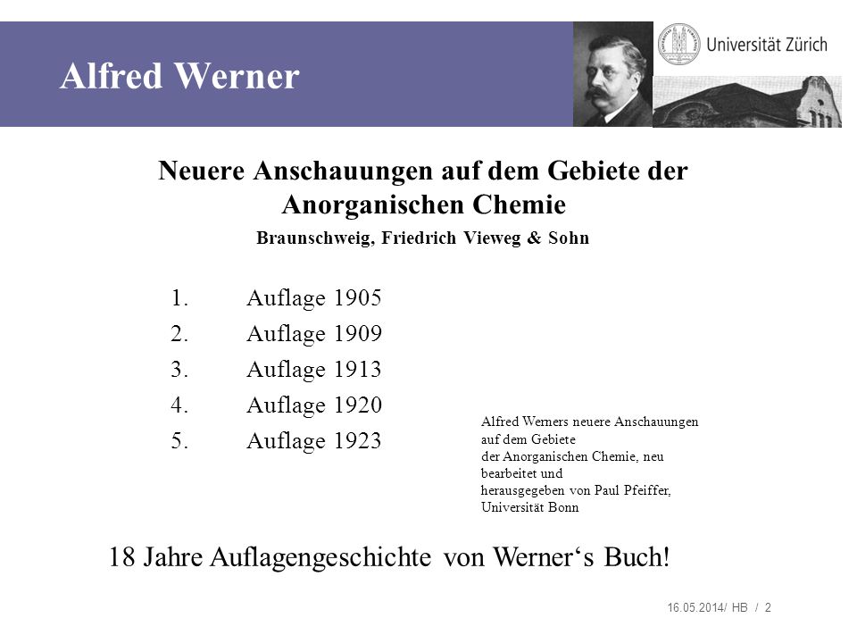 Kopfzeile Alfred Werner. Neuere Anschauungen auf dem Gebiete der Anorganischen Chemie.