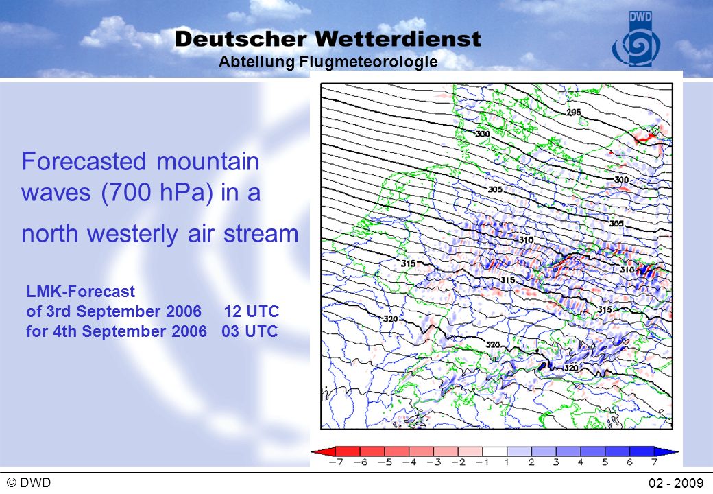 Forecasted mountain waves (700 hPa) in a north westerly air stream
