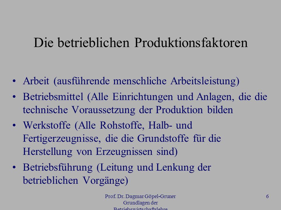 Die betrieblichen Produktionsfaktoren