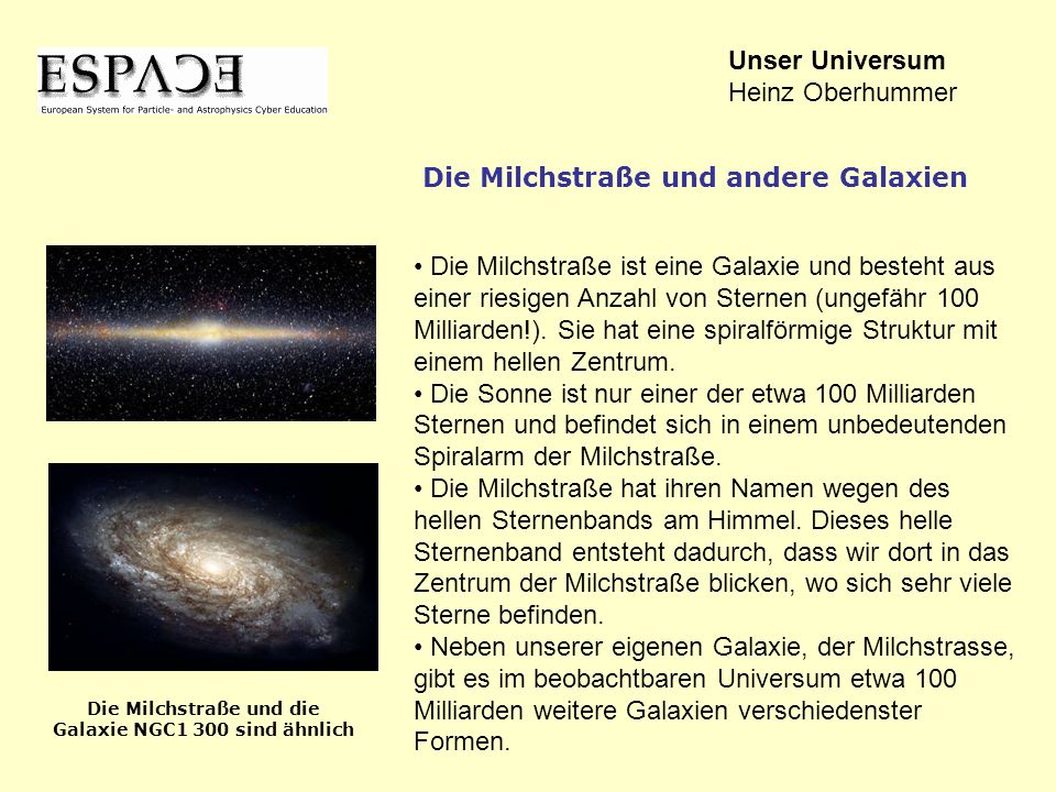 Die Milchstraße und die Galaxie NGC1 300 sind ähnlich