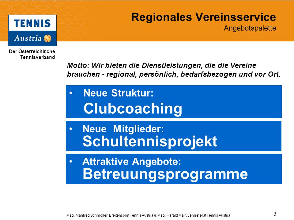 Regionales Vereinsservice Angebotspalette
