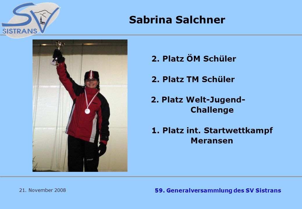 Sabrina Salchner 2. Platz TM Schüler 2. Platz Welt-Jugend- Challenge