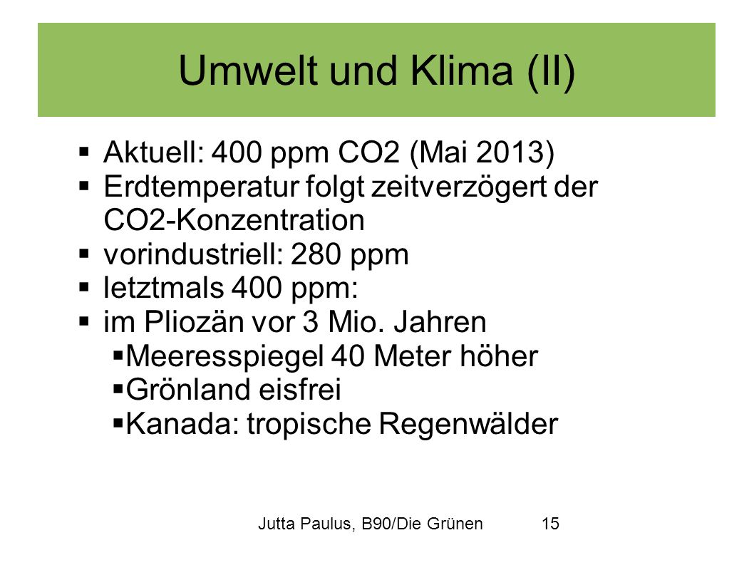Umwelt und Klima (II) Aktuell: 400 ppm CO2 (Mai 2013)