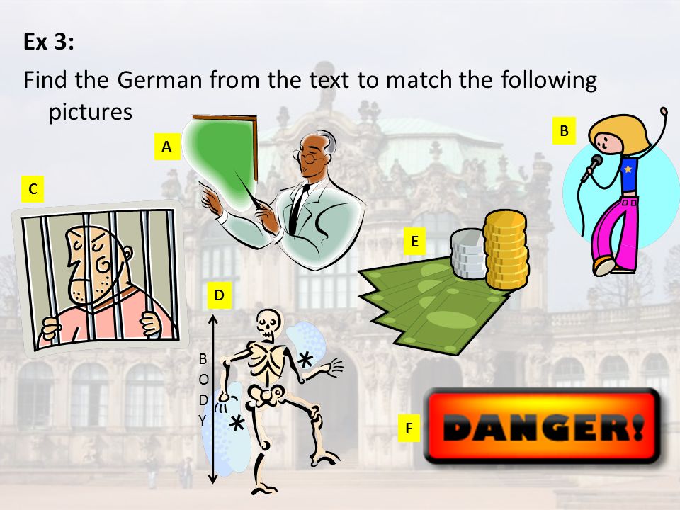 Ex 3: Find the German from the text to match the following pictures
