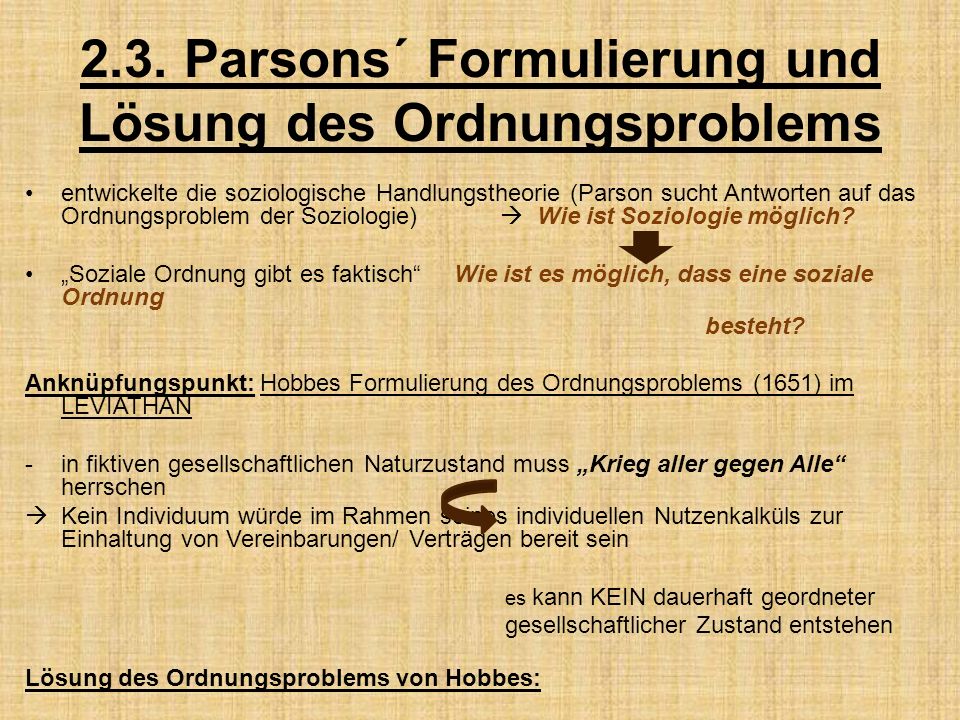 2.3. Parsons´ Formulierung und Lösung des Ordnungsproblems