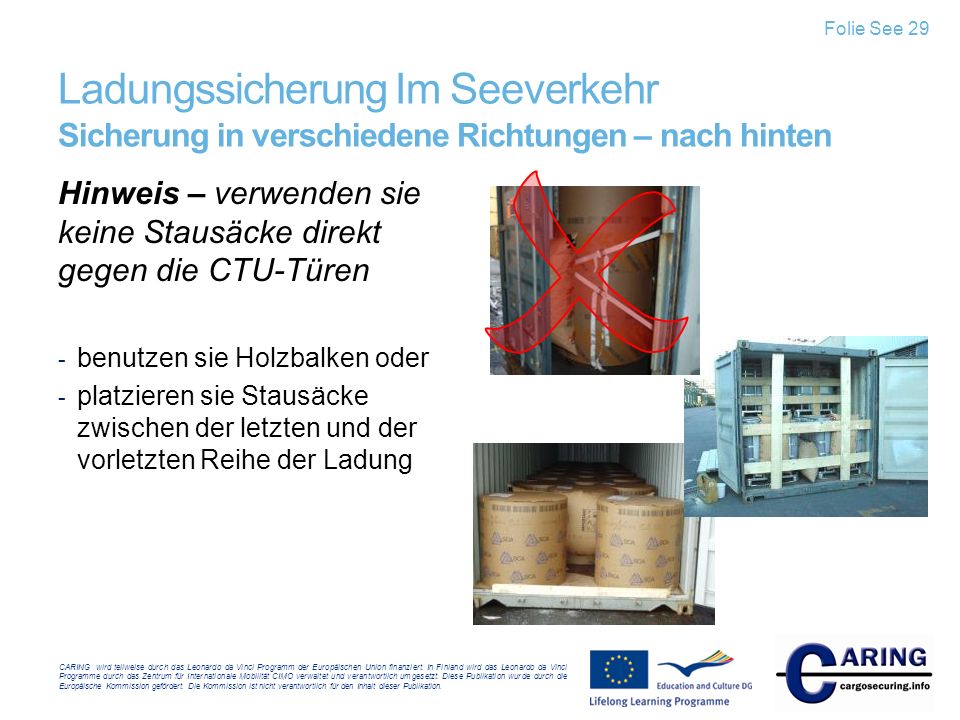 Folie See 29 Ladungssicherung Im Seeverkehr Sicherung in verschiedene Richtungen – nach hinten.