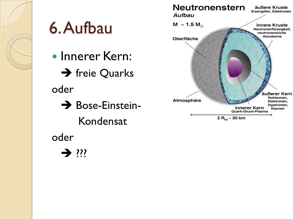 6. Aufbau Innerer Kern:  freie Quarks oder  Bose-Einstein- Kondensat
