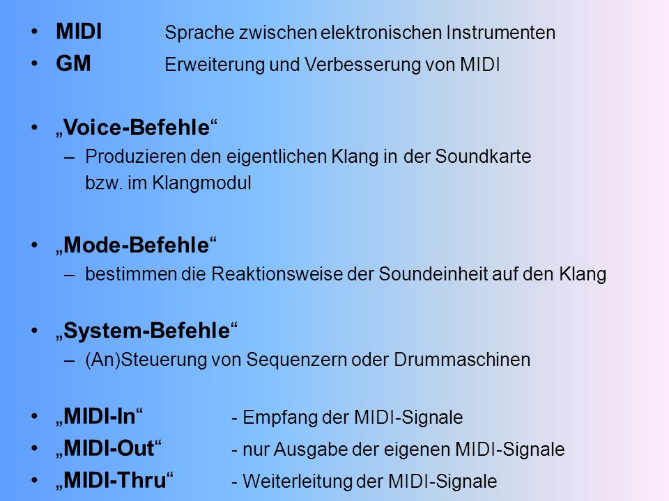 MIDI Sprache zwischen elektronischen Instrumenten
