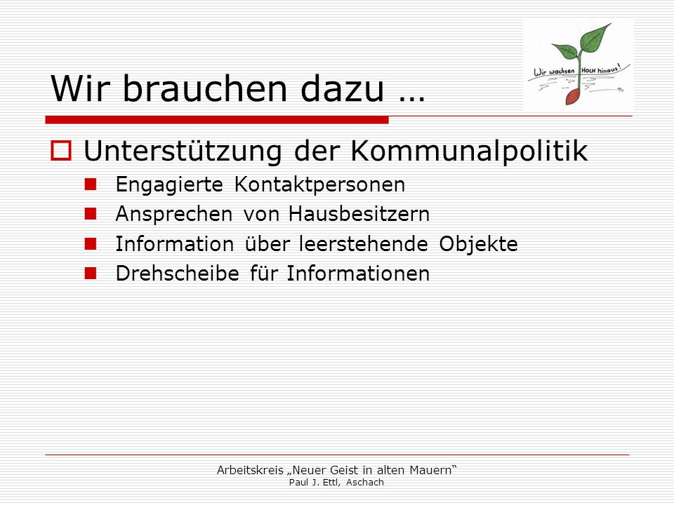 Arbeitskreis „Neuer Geist in alten Mauern Paul J. Ettl, Aschach