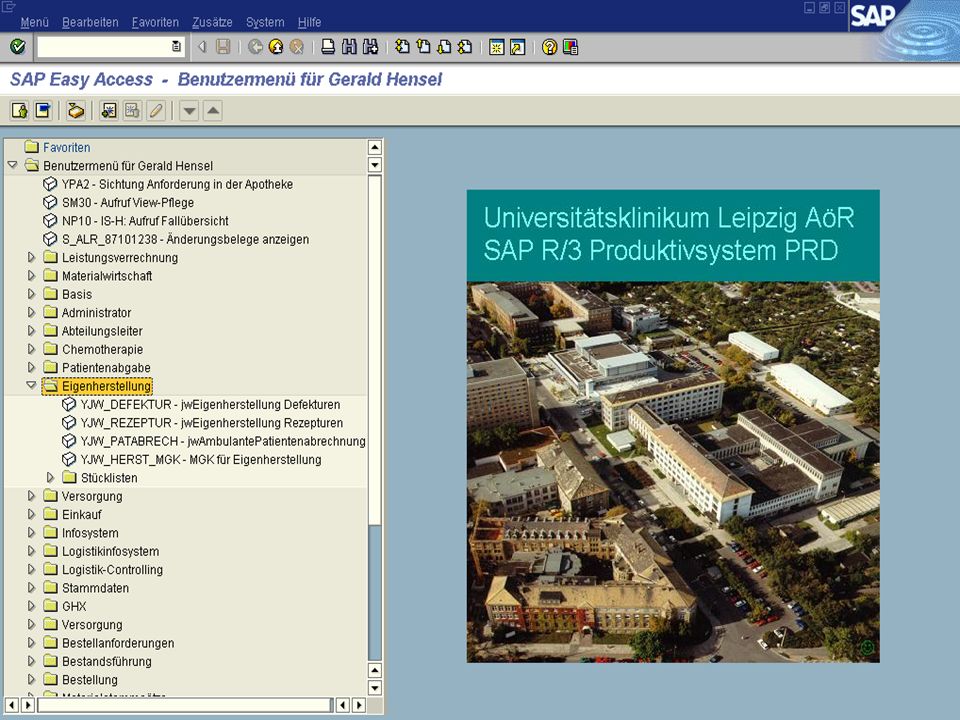Genau wie die Zytostaikazubereitung hat auch die Eigenherstellung ihren festen Platz im SAP-Menü.