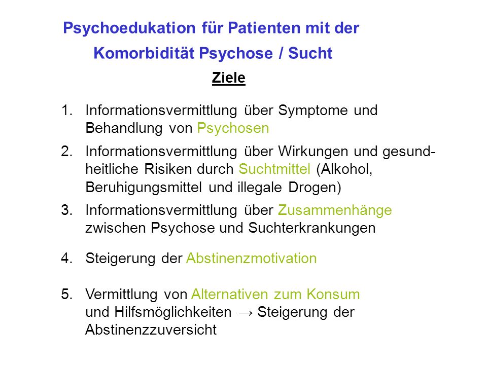 Psychoedukation für Patienten mit der Komorbidität Psychose / Sucht