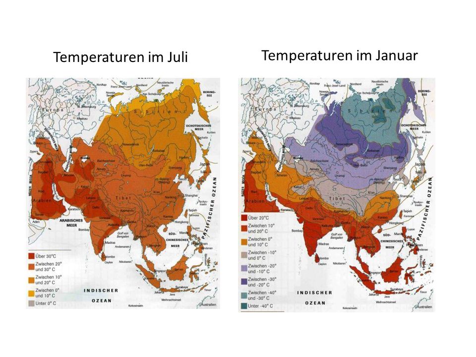 Temperaturen im Juli Temperaturen im Januar