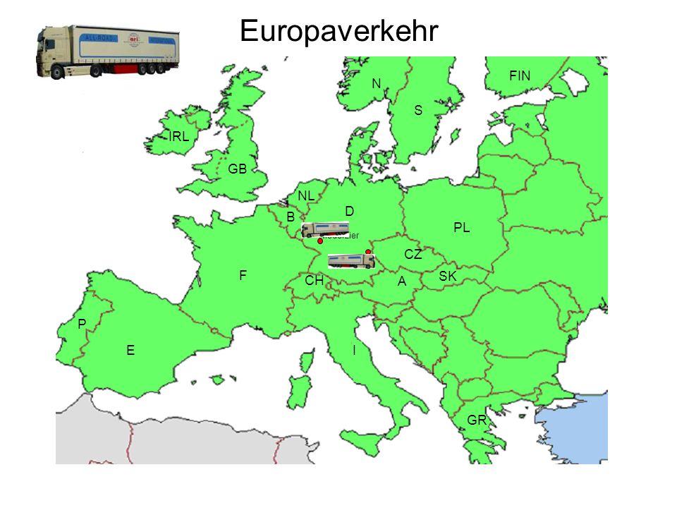 Europaverkehr FIN N S IRL GB NL D B PL CZ F SK A CH P E I GR N S IRL