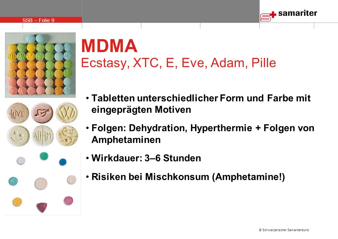 MDMA Ecstasy, XTC, E, Eve, Adam, Pille