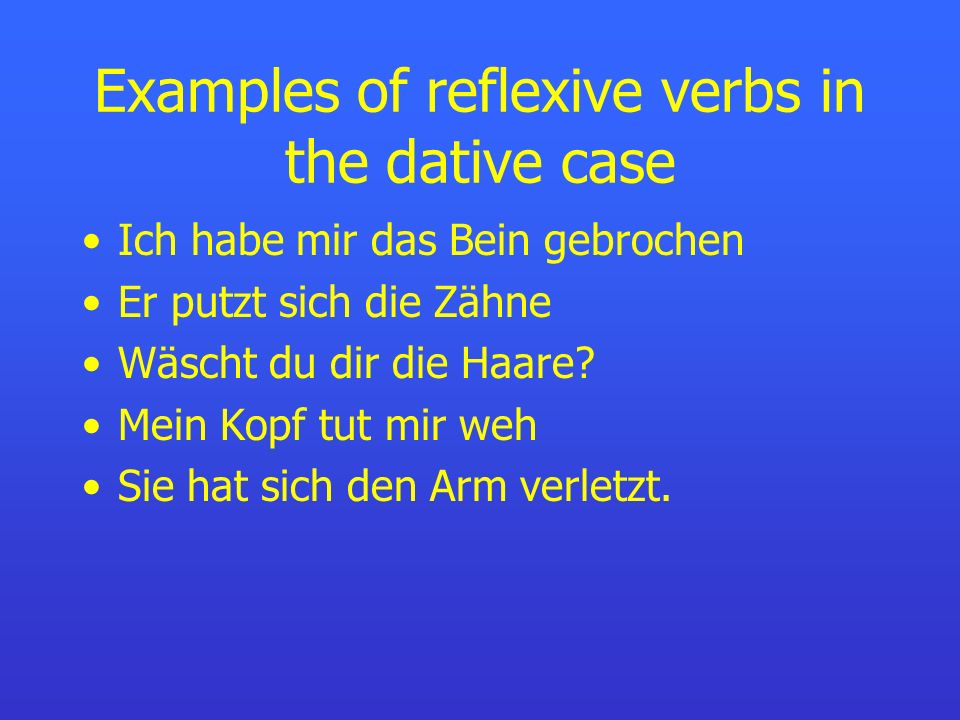 Examples of reflexive verbs in the dative case