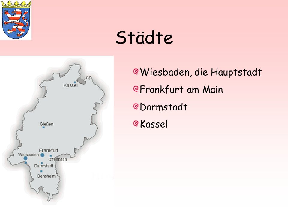 Städte Wiesbaden, die Hauptstadt Frankfurt am Main Darmstadt Kassel