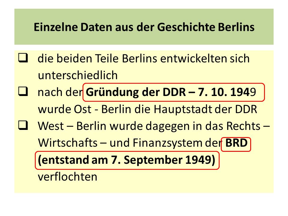 Einzelne Daten aus der Geschichte Berlins