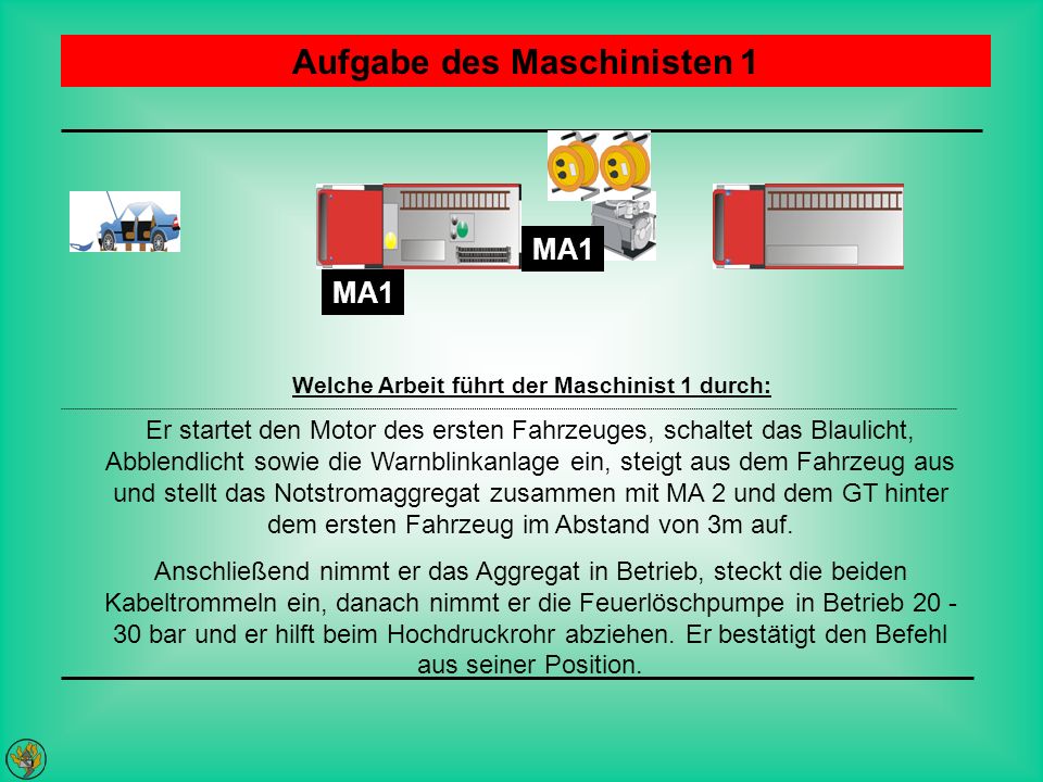 Aufgabe des Maschinisten 1 Welche Arbeit führt der Maschinist 1 durch: