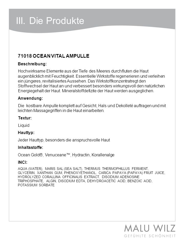 III. Die Produkte OCEAN VITAL AMPULLE Beschreibung:
