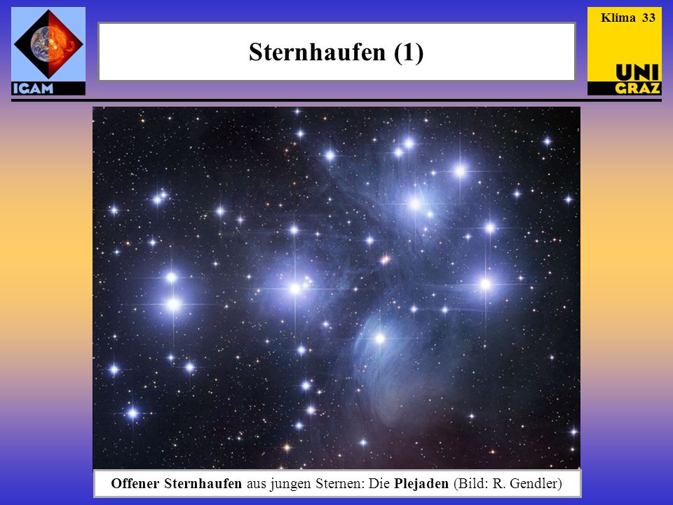 Klima 33 Sternhaufen (1) Offener Sternhaufen aus jungen Sternen: Die Plejaden (Bild: R. Gendler)