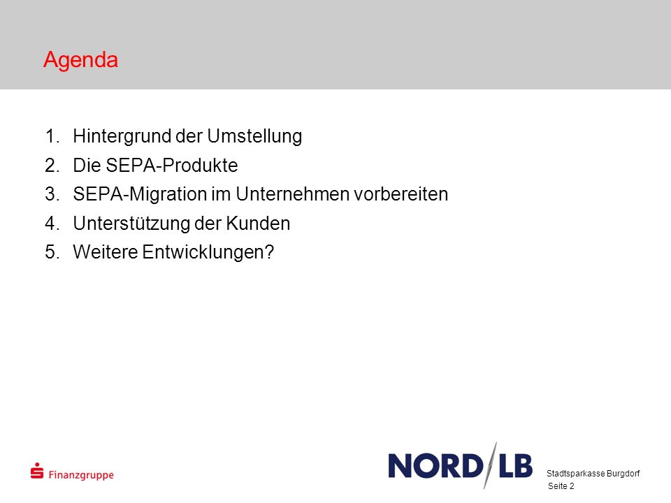 Agenda Hintergrund der Umstellung Die SEPA-Produkte