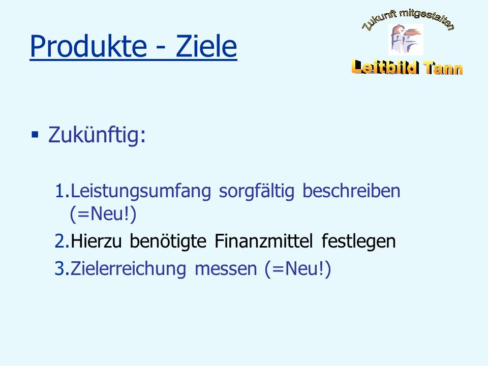 Produkte - Ziele Zukünftig:
