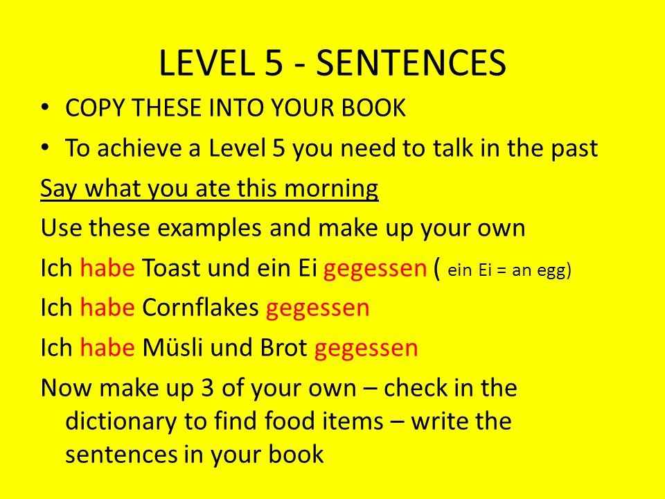 LEVEL 5 - SENTENCES COPY THESE INTO YOUR BOOK