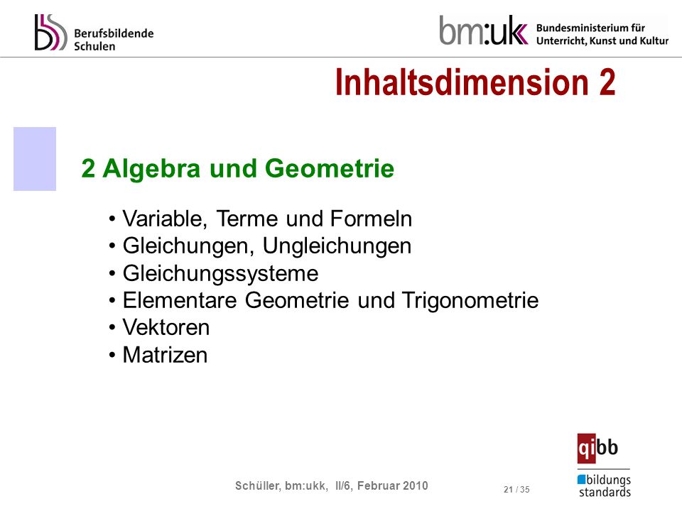 Inhaltsdimension 2 2 Algebra und Geometrie Variable, Terme und Formeln