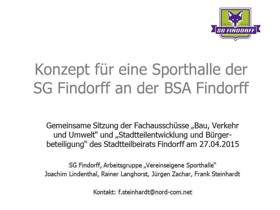 Konzept für eine Sporthalle der SG Findorff an der BSA Findorff
