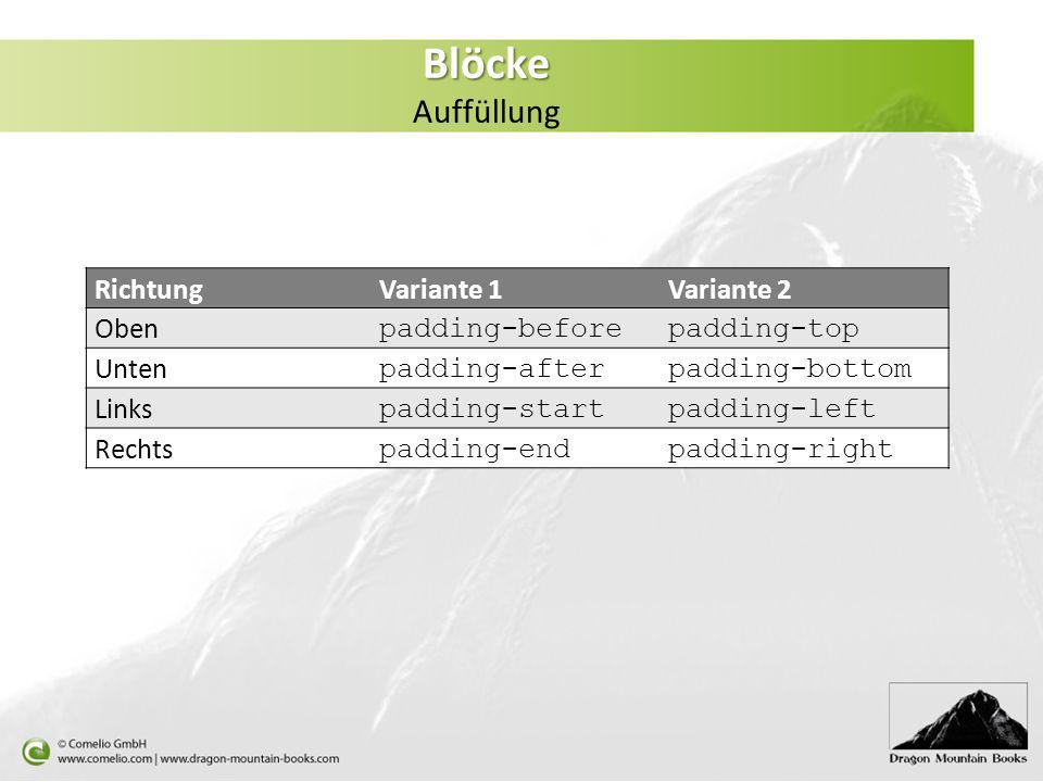 Blöcke Auffüllung Richtung Variante 1 Variante 2 Oben padding-before