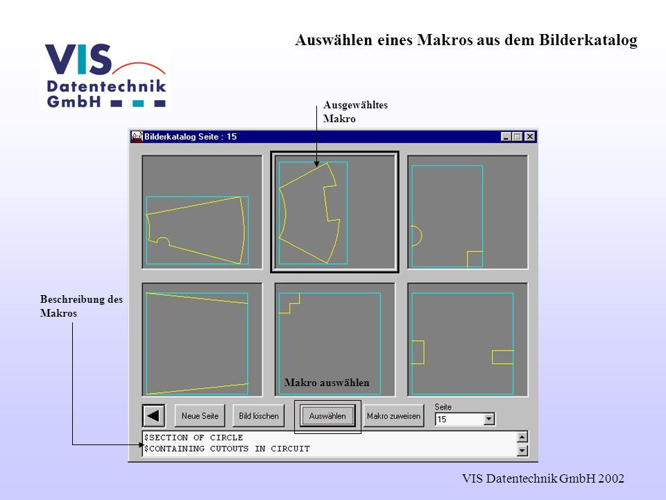 Auswählen eines Makros aus dem Bilderkatalog