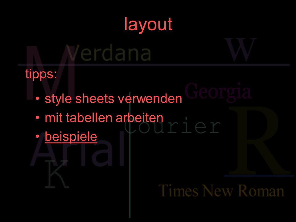 layout tipps: style sheets verwenden mit tabellen arbeiten beispiele