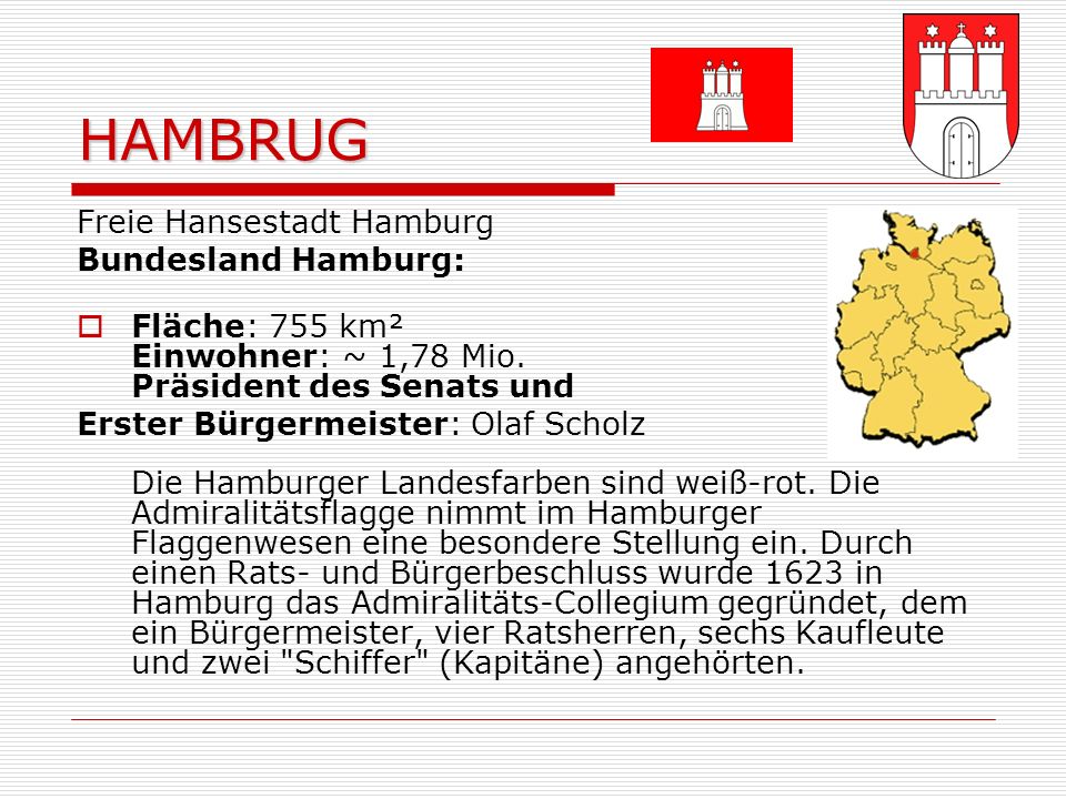 HAMBRUG Freie Hansestadt Hamburg Bundesland Hamburg: