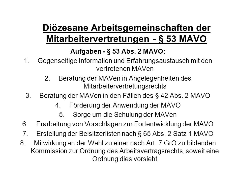 Diözesane Arbeitsgemeinschaften der Mitarbeitervertretungen - § 53 MAVO