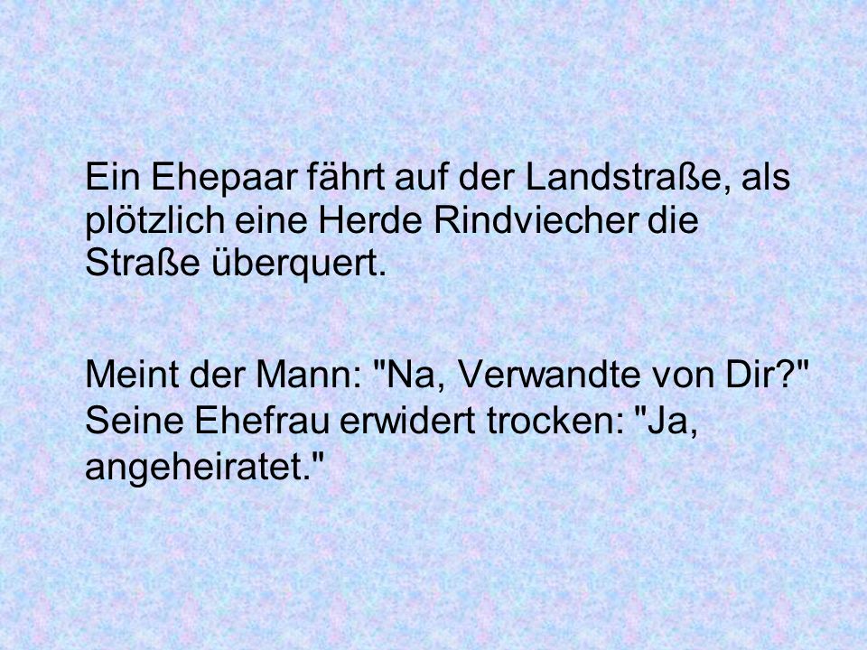 Ein Ehepaar fährt auf der Landstraße, als plötzlich eine Herde Rindviecher die Straße überquert.
