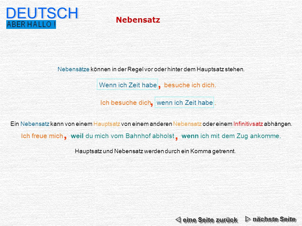 Nebensätze können in der Regel vor oder hinter dem Hauptsatz stehen.