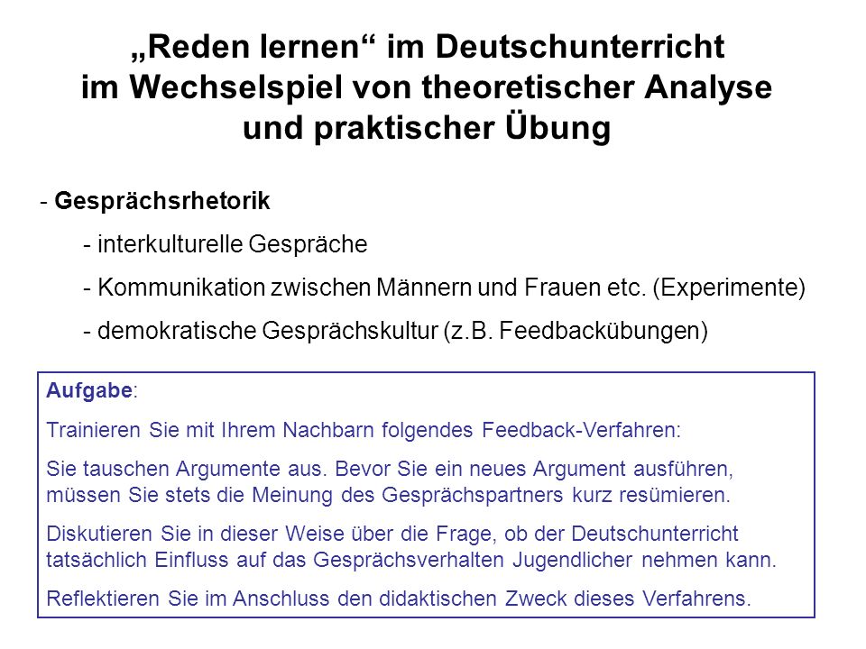 „Reden lernen im Deutschunterricht im Wechselspiel von theoretischer Analyse und praktischer Übung