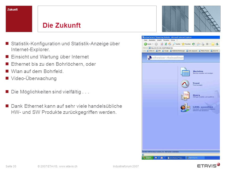 Zukunft Die Zukunft. Statistik-Konfiguration und Statistik-Anzeige über Internet-Explorer. Einsicht und Wartung über Internet.