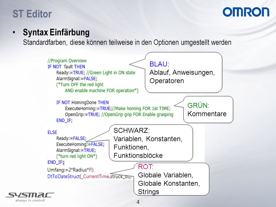 ST Editor Syntax Einfärbung Standardfarben, diese können teilweise in den Optionen umgestellt werden.