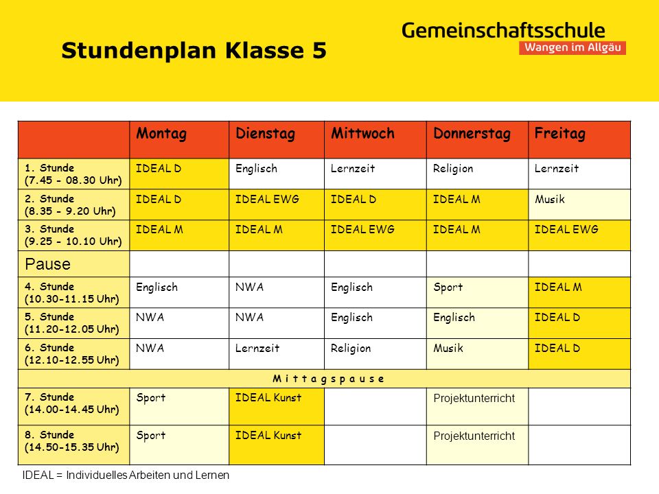 Stundenplan Klasse 5 Pause Montag Dienstag Mittwoch Donnerstag Freitag