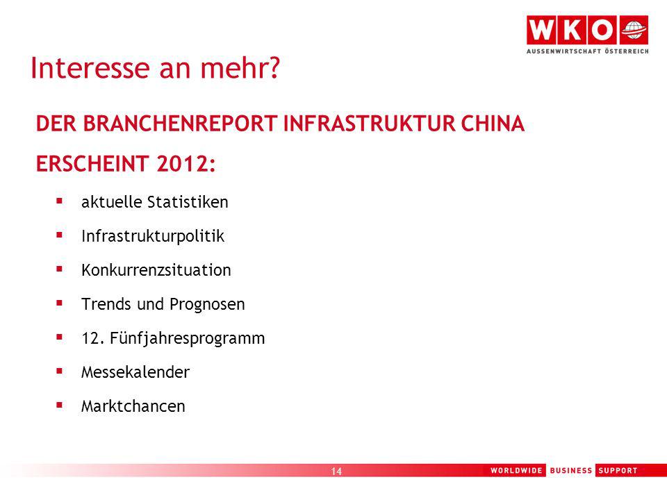 Interesse an mehr DER BRANCHENREPORT INFRASTRUKTUR CHINA ERSCHEINT 2012: aktuelle Statistiken. Infrastrukturpolitik.