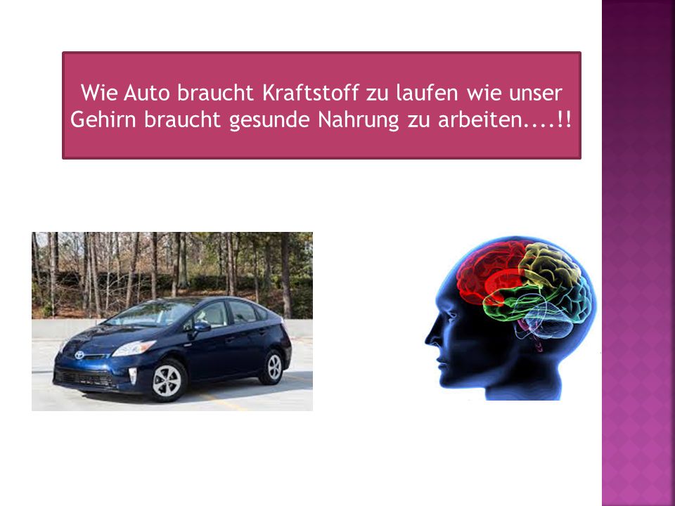 Wie Auto braucht Kraftstoff zu laufen wie unser Gehirn braucht gesunde Nahrung zu arbeiten....!!