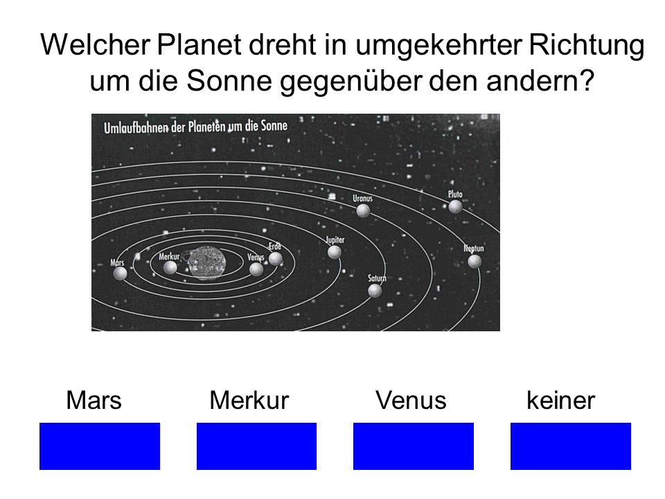 Welcher Planet dreht in umgekehrter Richtung um die Sonne gegenüber den andern