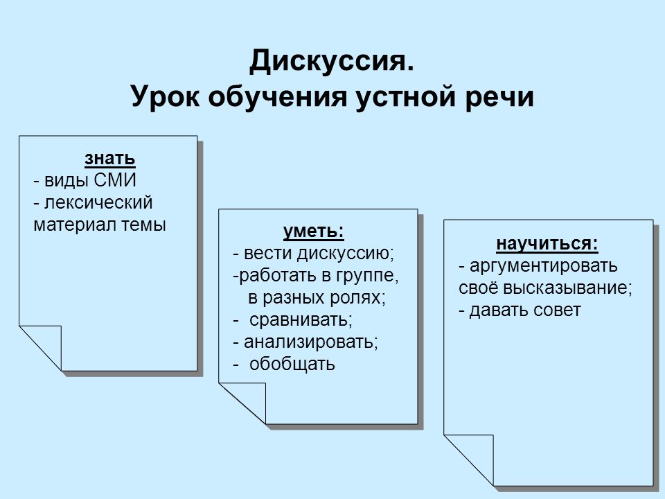 Дискуссия. Урок обучения устной речи