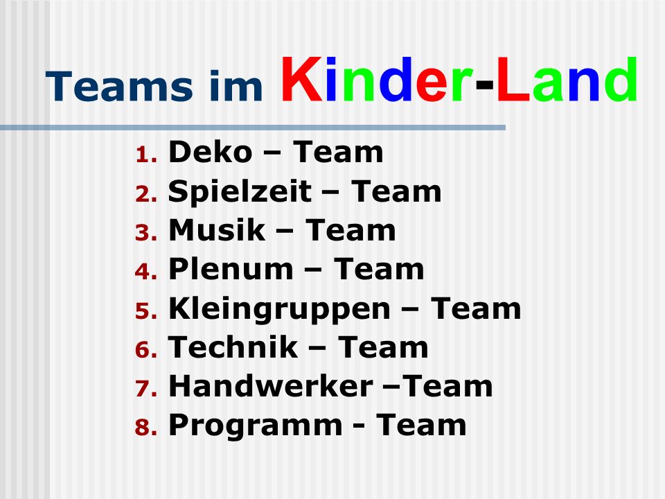 Teams im Kinder-Land Deko – Team Spielzeit – Team Musik – Team