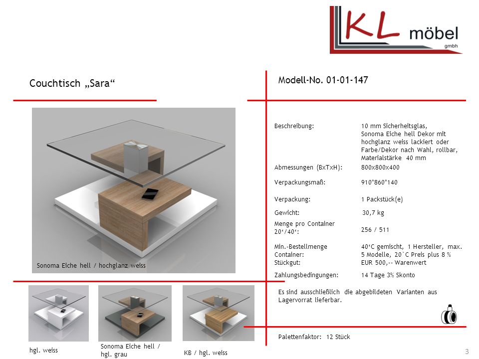 Couchtisch „Sara Modell-No Beschreibung: