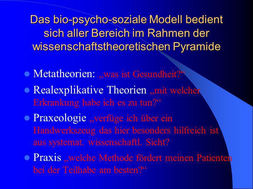 Das bio-psycho-soziale Modell bedient sich aller Bereich im Rahmen der wissenschaftstheoretischen Pyramide