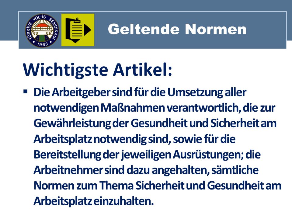 Wichtigste Artikel: Geltende Normen